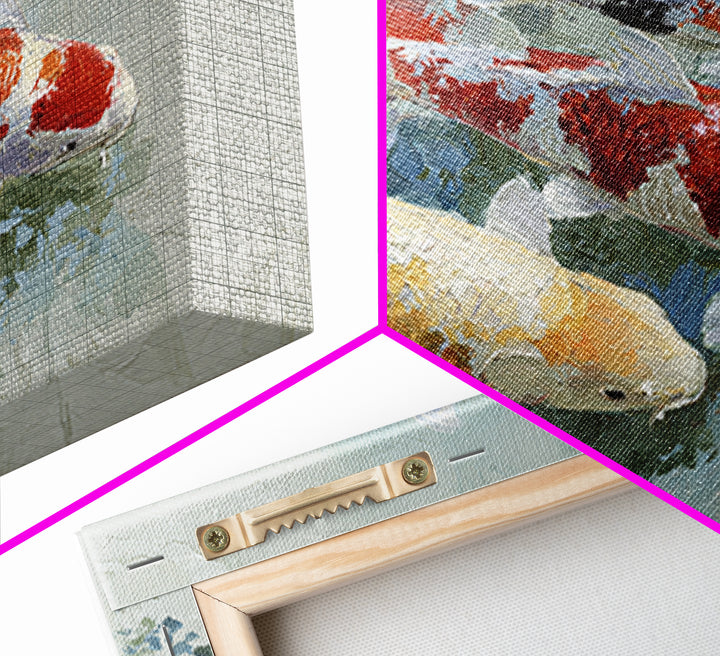 Calm Koi Fish Swimming Through Clear Water Framed Canvas Print, Medical Office Art, Medical Decor, Office Decor, Oil Painting, MOA-3x2-50