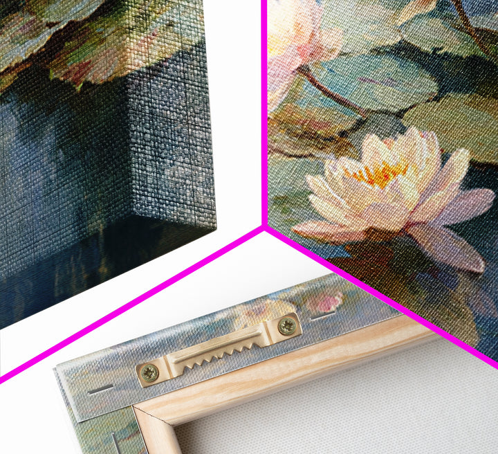 Lotus Flower Floating on Still Water Framed Canvas Print, Medical Office Art, Dental Office Decor, Office Decor, Oil Painting, MOA-3x2-63