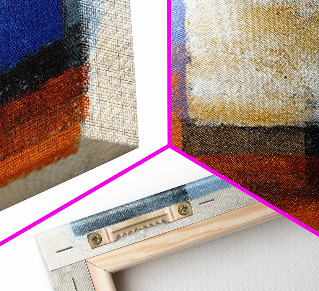 Expressive Brushwork in Cobalt and Rust Framed Canvas Print, Modern Art, Gallery Decor, Living Room Decor, Fine Art, Modern, MOD-1x1-78