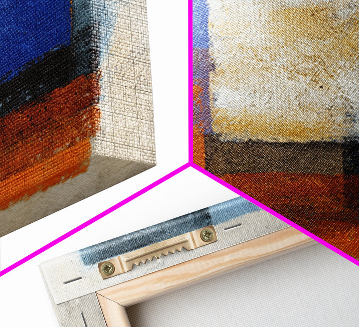 Expressive Brushwork in Cobalt and Rust Framed Canvas Print, Modern Art, Gallery Decor, Living Room Decor, Fine Art, Modern, MOD-1x1-78