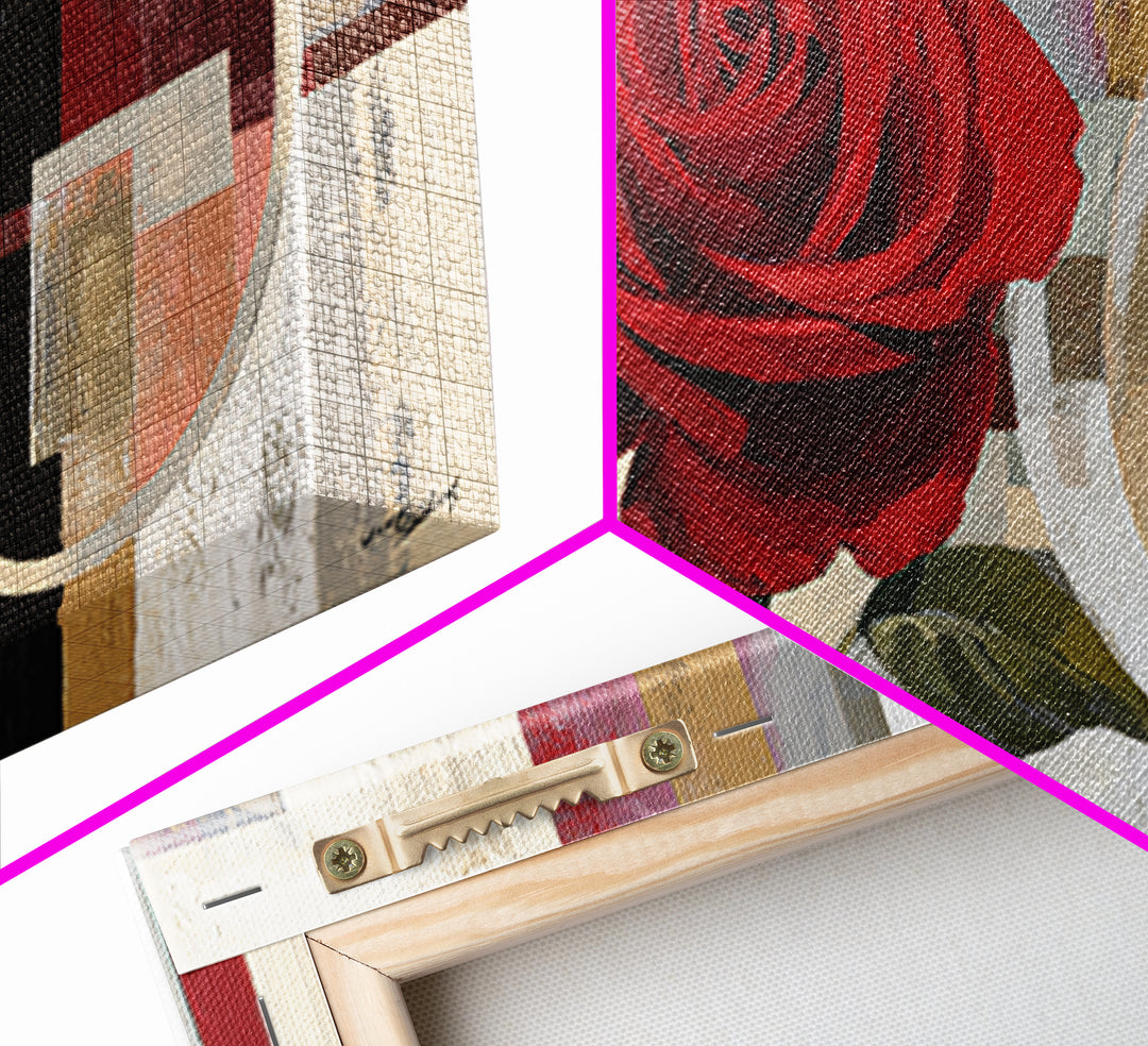 Single Red Rose Rendered Only Framed Canvas Print, Monochrome Art, Modern Decor, Living Room Decor, Oil Painting, Mono, MON-2x1-27