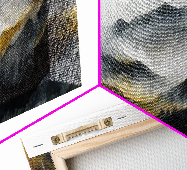Charcoal Mountain Landscape Canvas Print, Monochrome Art, Abstract Painting, Living Room Decor, Oil Painting, Mono, MON-3x1-20