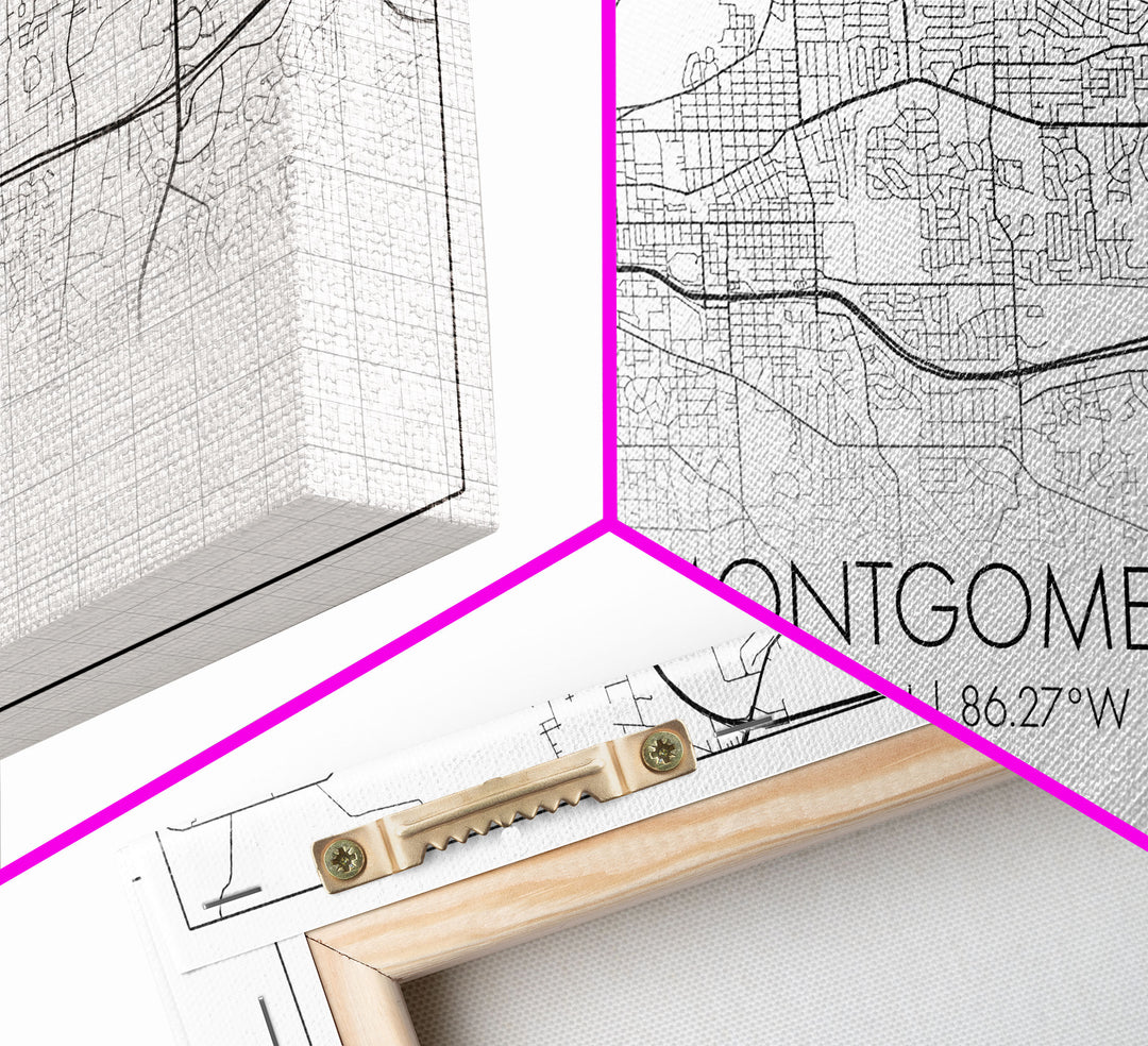 Montgomery City Map, Alabama Map, Map Art, Minimalist Wall Art, Wall Art, Canvas Art, Farmhouse Wall Art, Girlfriend Gift, Teen Room, Office