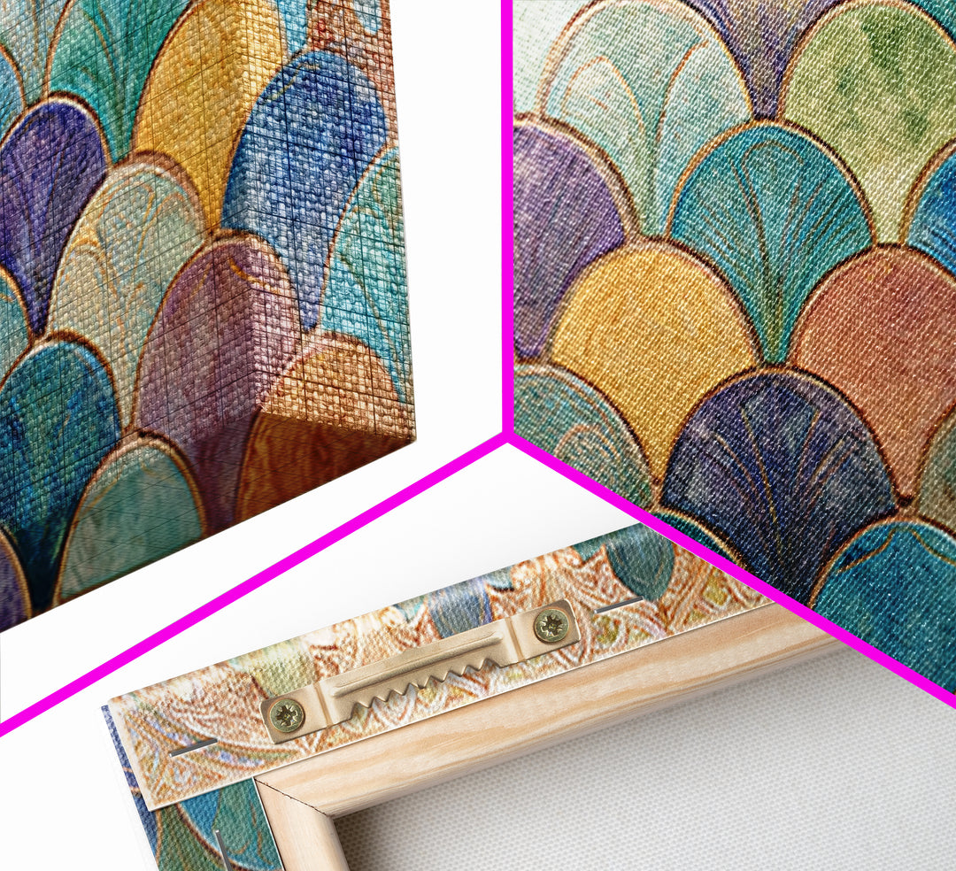 Turquoise Tile Fish Scale Pattern Canvas Print, Moroccan Art, Wall Art Print, Living Room Decor, Fine Art, Marrakesh, MOR-2x1-17