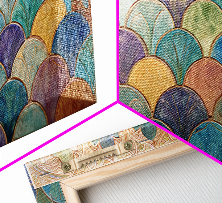 Turquoise Tile Fish Scale Pattern Canvas Print, Moroccan Art, Wall Art Print, Living Room Decor, Fine Art, Marrakesh, MOR-2x1-17