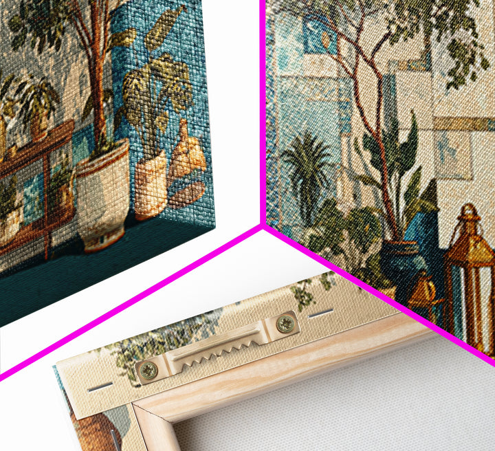 Brass Lantern Still Life Casting Lace Shadows Canvas Print, Moroccan Art, Boho Decor, Living Room Decor, Marrakesh, MOR-2x1-29