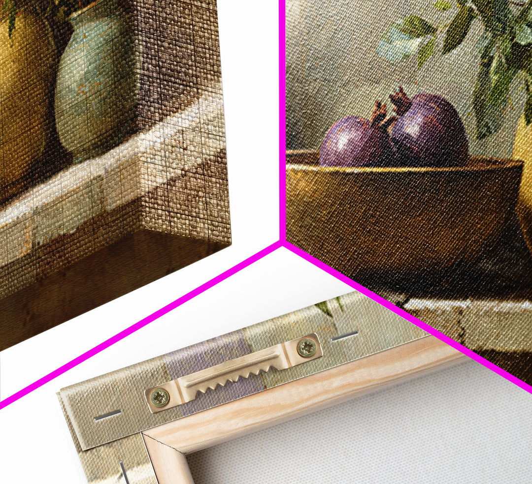 Pomegranate and Brass Bowl Still Life Framed Canvas Print, Moroccan Art, Wall Art, Living Room Decor, Fine Art, Marrakesh, MOR-2x1-42