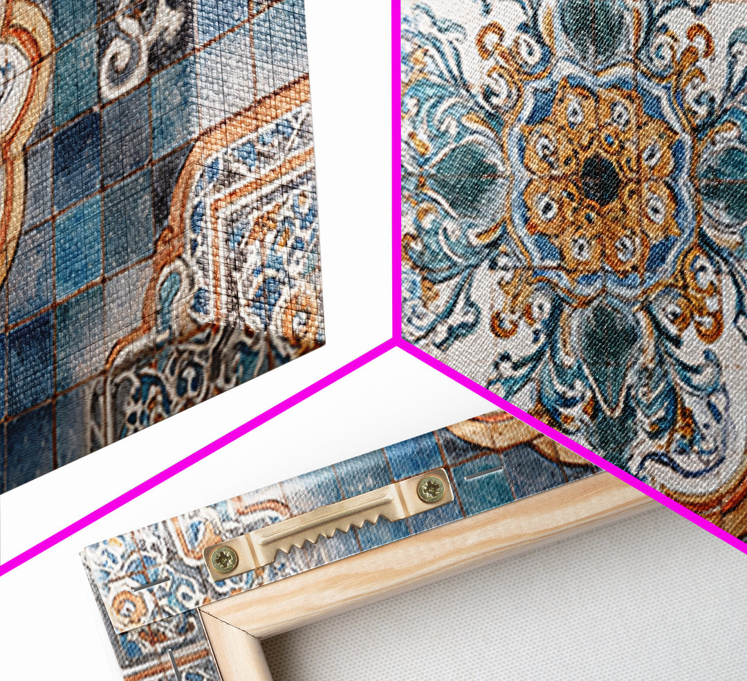 Ornate Zellige Tile Pattern Framed Canvas Print, Moroccan Art, African Art, Living Room Decor, Marrakesh, Neutral Decor, MOR-2x1-45