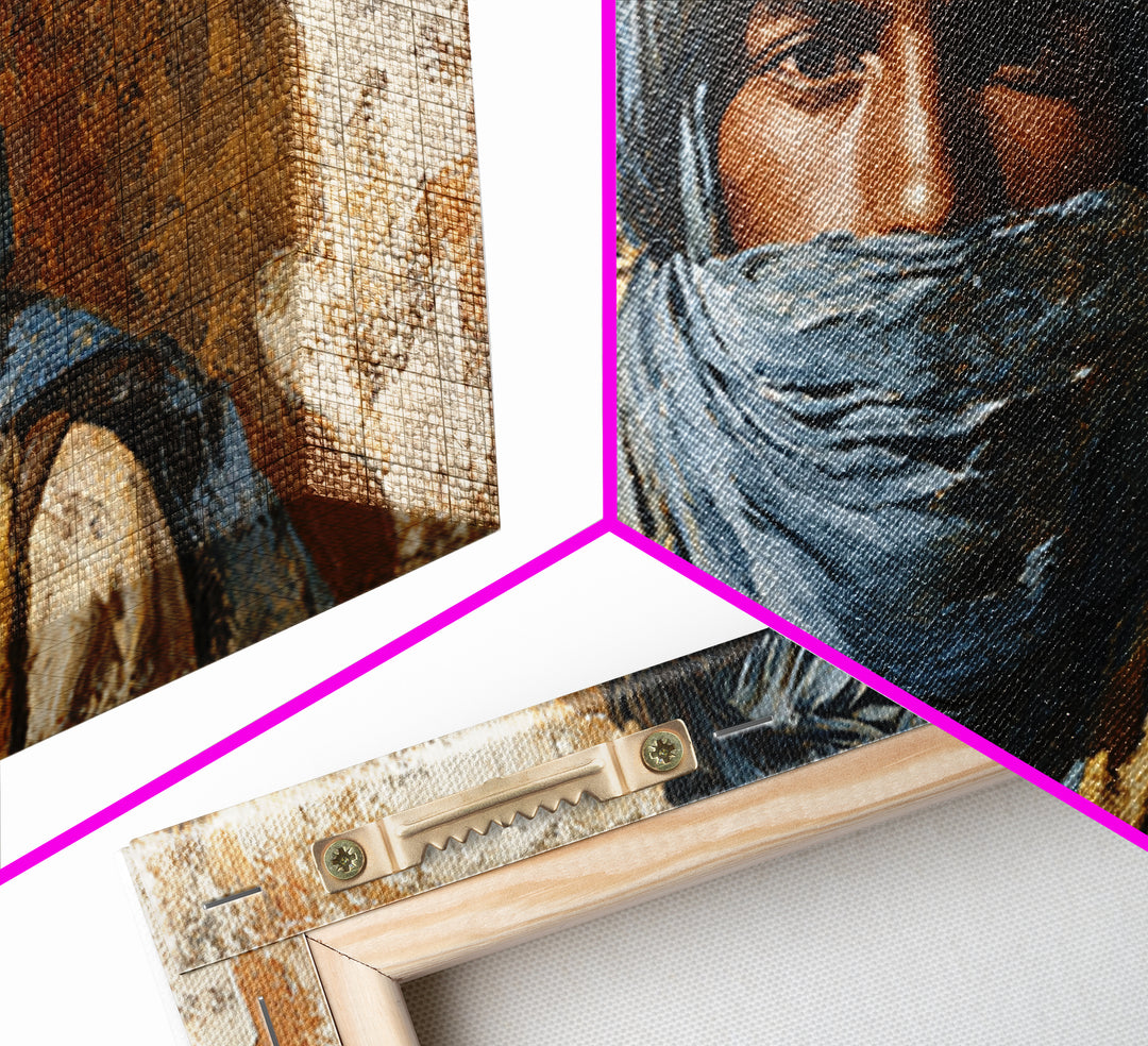 Tuareg Blue Scarf Portrait Canvas Print, Moroccan Art, Living Room Decor, Oil Painting, Marrakesh 162, Set of Prints, MOR-2x1-62