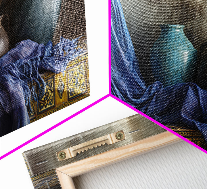 Tuareg Blue Scarf Portrait Framed Canvas Print, Moroccan Art, Living Room Decor, Marrakesh, Travel Poster, Map Wall Art, MOR-2x1-86