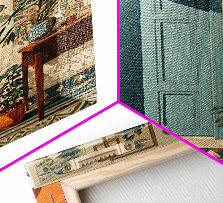 Patterned Door Hardware and Carved Wood Detail Canvas Print, Moroccan Art, Living Room Rug, Living Room Decor, Marrakesh, MOR-2x3-51