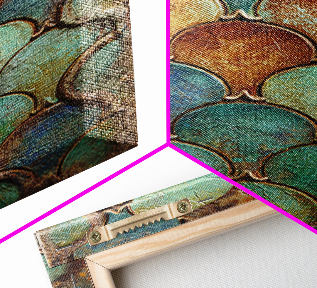 Turquoise Tile Fish Scale Pattern Framed Canvas Print, Moroccan Art, Gallery Wall Set, Living Room Decor, Oil Painting, MOR-2x3-53