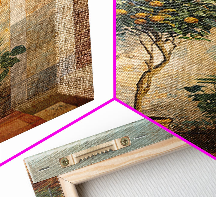Orange Tree in Tiled Courtyard Framed Canvas Print, Moroccan Art, Neutral Wall Art, Living Room Decor, Fine Art, Marrakesh, MOR-2x3-69