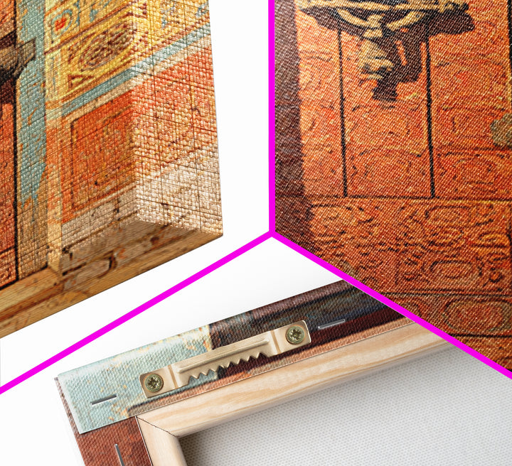 Patterned Door Hardware and Carved Wood Detail Framed Canvas Print, Moroccan Art, Modern Rug, Living Room Decor, Marrakesh, MOR-2x3-75