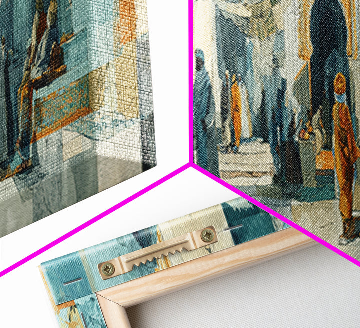Tuareg Blue Scarf Portrait Framed Canvas Print, Moroccan Art, Living Room Decor, Marrakesh, Travel Poster, Map Wall Art, MOR-3x1-10