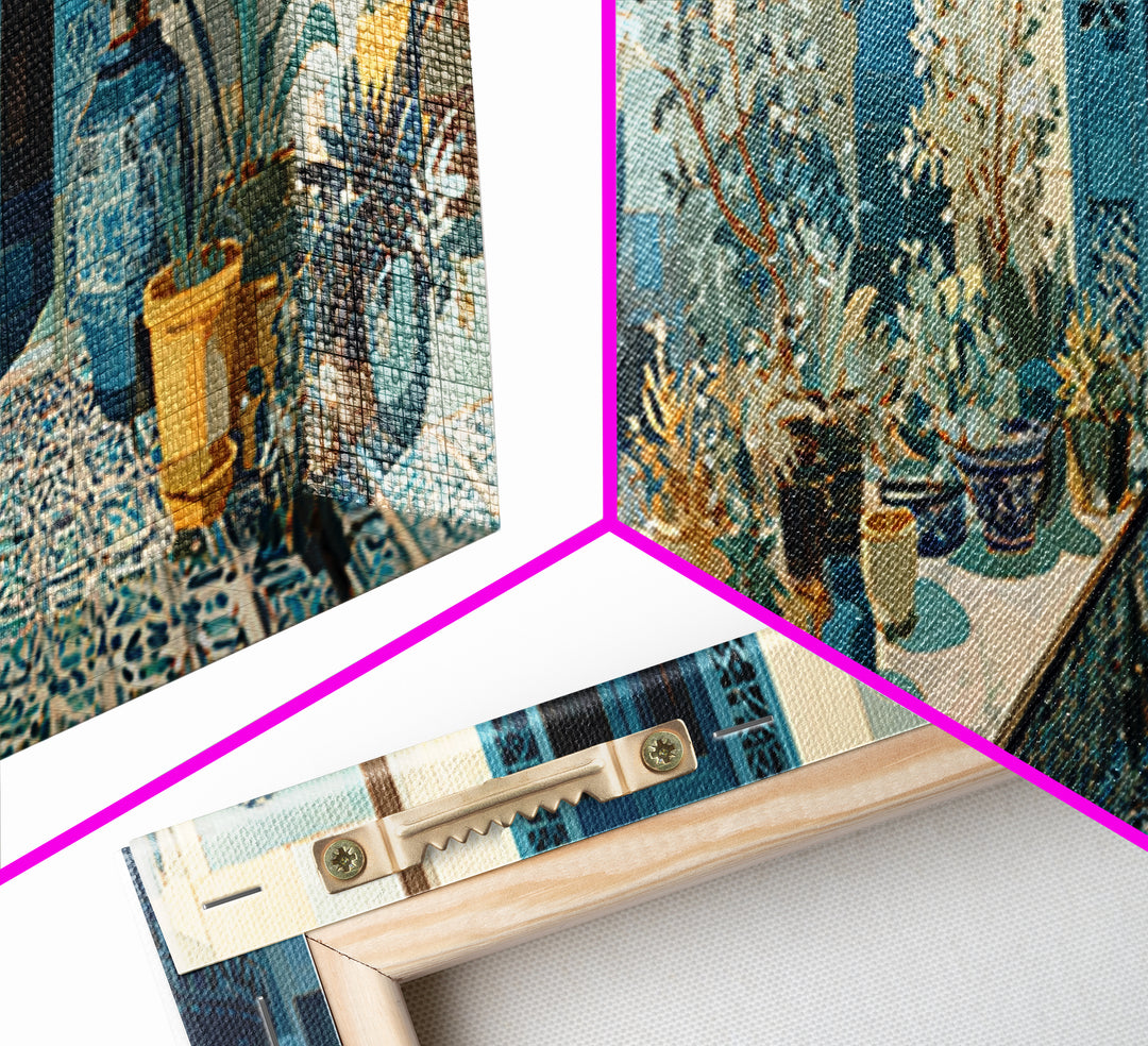 Brass Lantern Still Life Casting Lace Shadows Canvas Print, Moroccan Art, Textured Painting, Living Room Decor, Marrakesh, MOR-3x1-73