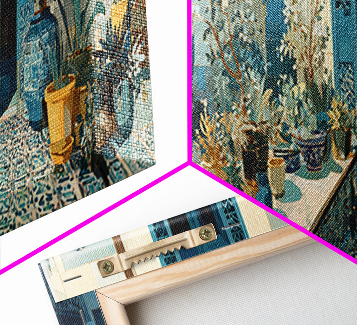 Brass Lantern Still Life Casting Lace Shadows Canvas Print, Moroccan Art, Textured Painting, Living Room Decor, Marrakesh, MOR-3x1-73