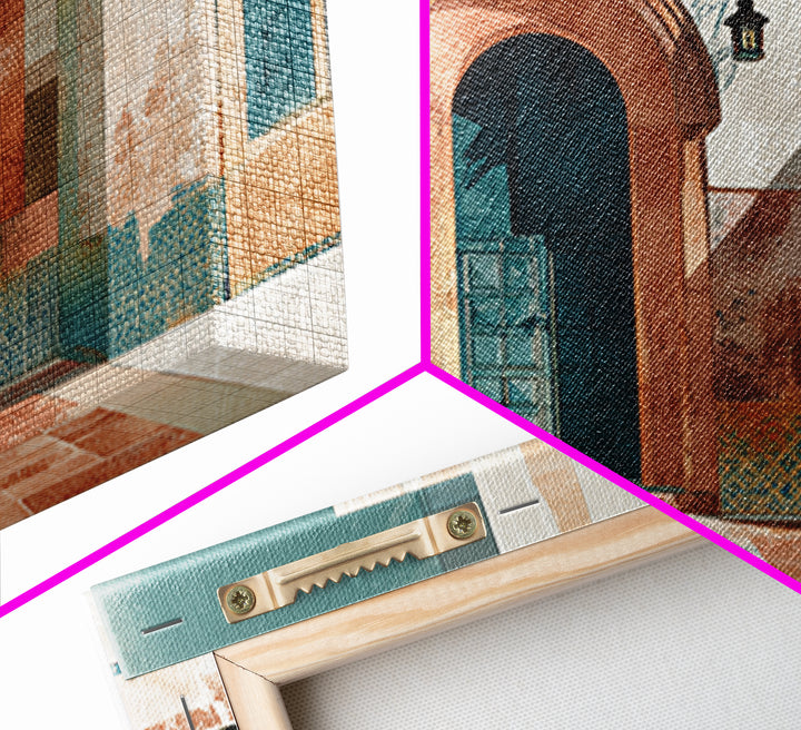Arched Doorway with Lantern Glow and Patterned Canvas Print, Moroccan Art, Ramadan Decor, Living Room Decor, Marrakesh, MOR-3x2-30