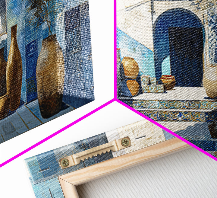 Blue City Alley Rendered as Painterly Shapes Canvas Print, Moroccan Art, Travel Wall Art, Living Room Decor, Abstract Art, MOR-3x2-58