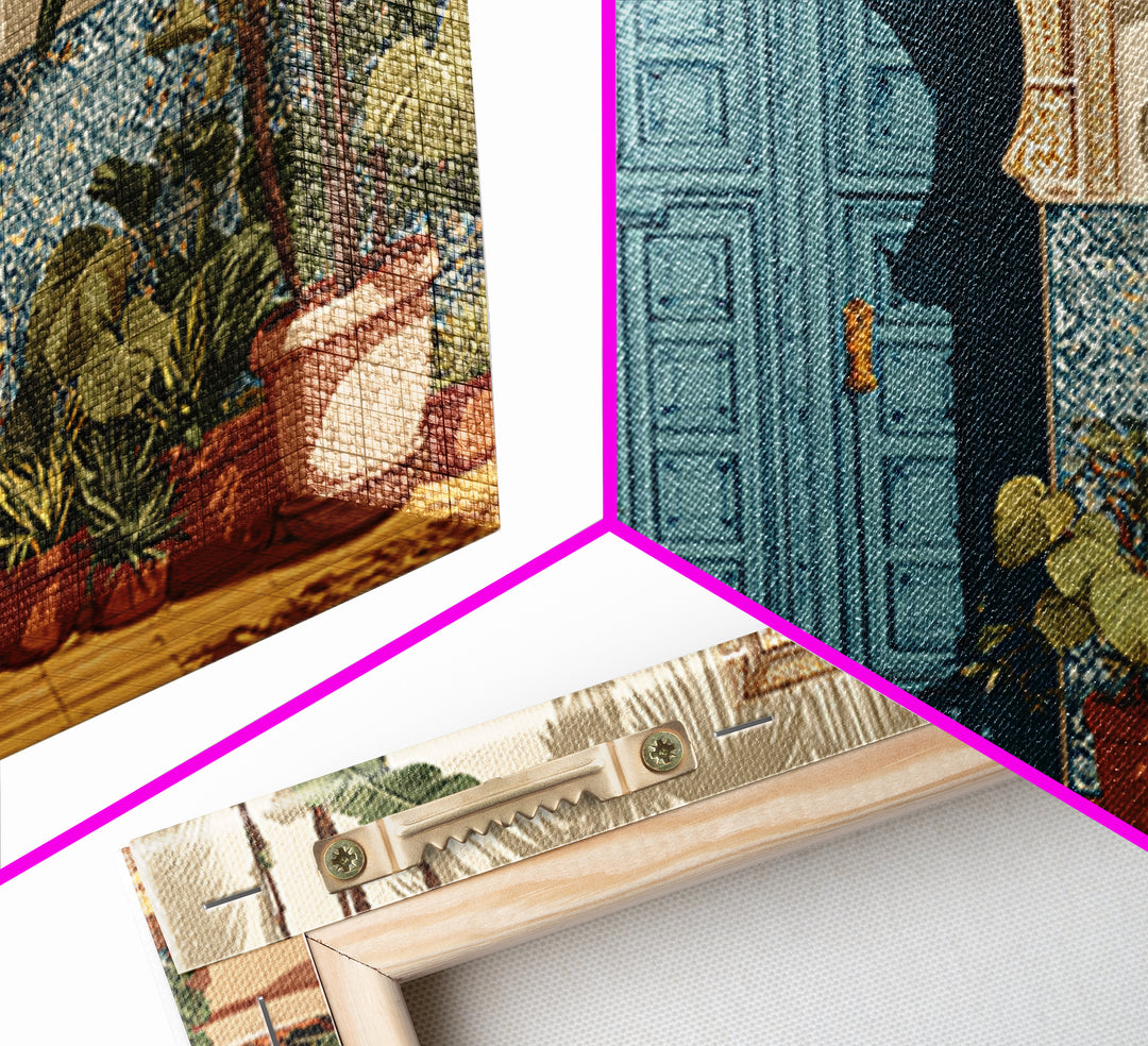 Patterned Door Hardware and Carved Wood Detail Canvas Print, Moroccan Art, Gallery Wall Set, Living Room Decor, Marrakesh, MOR-3x2-95