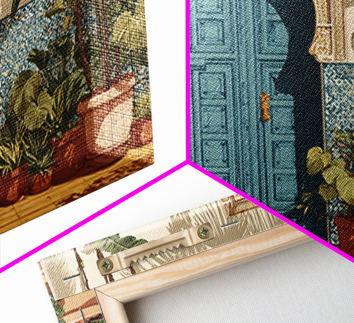 Patterned Door Hardware and Carved Wood Detail Canvas Print, Moroccan Art, Gallery Wall Set, Living Room Decor, Marrakesh, MOR-3x2-95