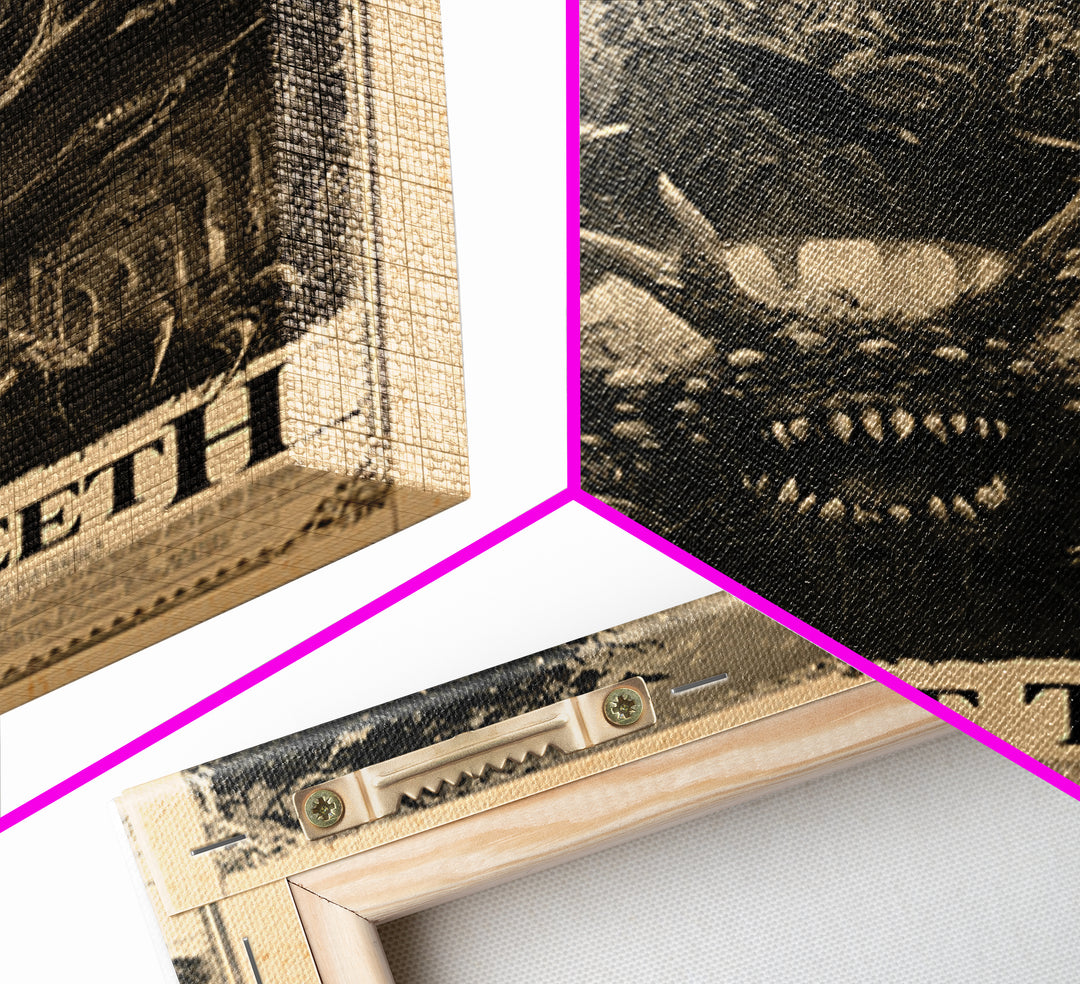 Harvest Teeth, English Language Horror Movie Poster, Architectural Etching Art, Classic Monster Poster, Framed Canvas Print