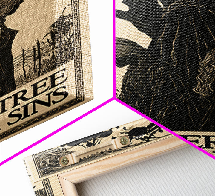 The Elder Tree Knows Our Sins, English Language Horror Movie Poster, Decadent Line Art, Classic Monster Poster, Canvas Print