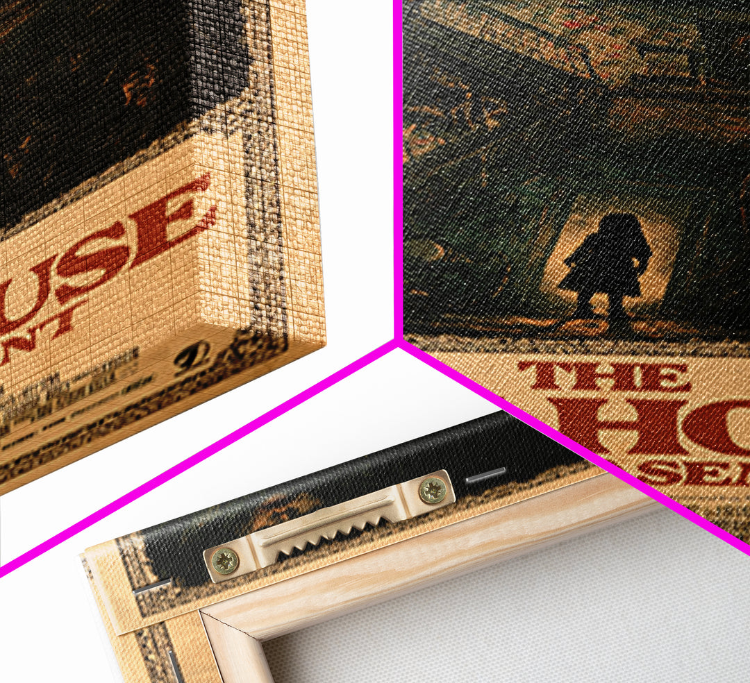 The Dollhouse Has A Basement, English Language Horror Movie Poster, Dark Romantic Horror Art, Retro Horror Movie Art, Framed Canvas Print