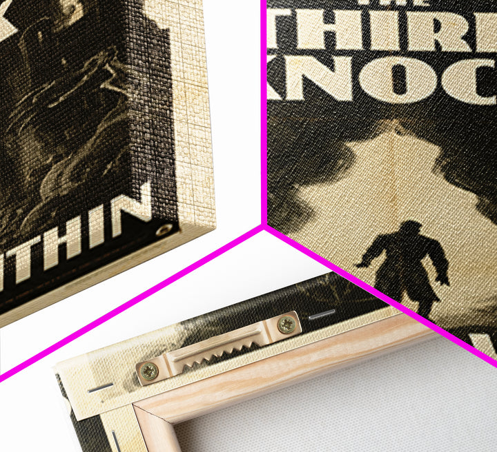 The Third Knock Comes From Within, English Language Horror Movie Poster, 1930s Horror Art, Gothic Cinema Wall Art, Framed Canvas Print