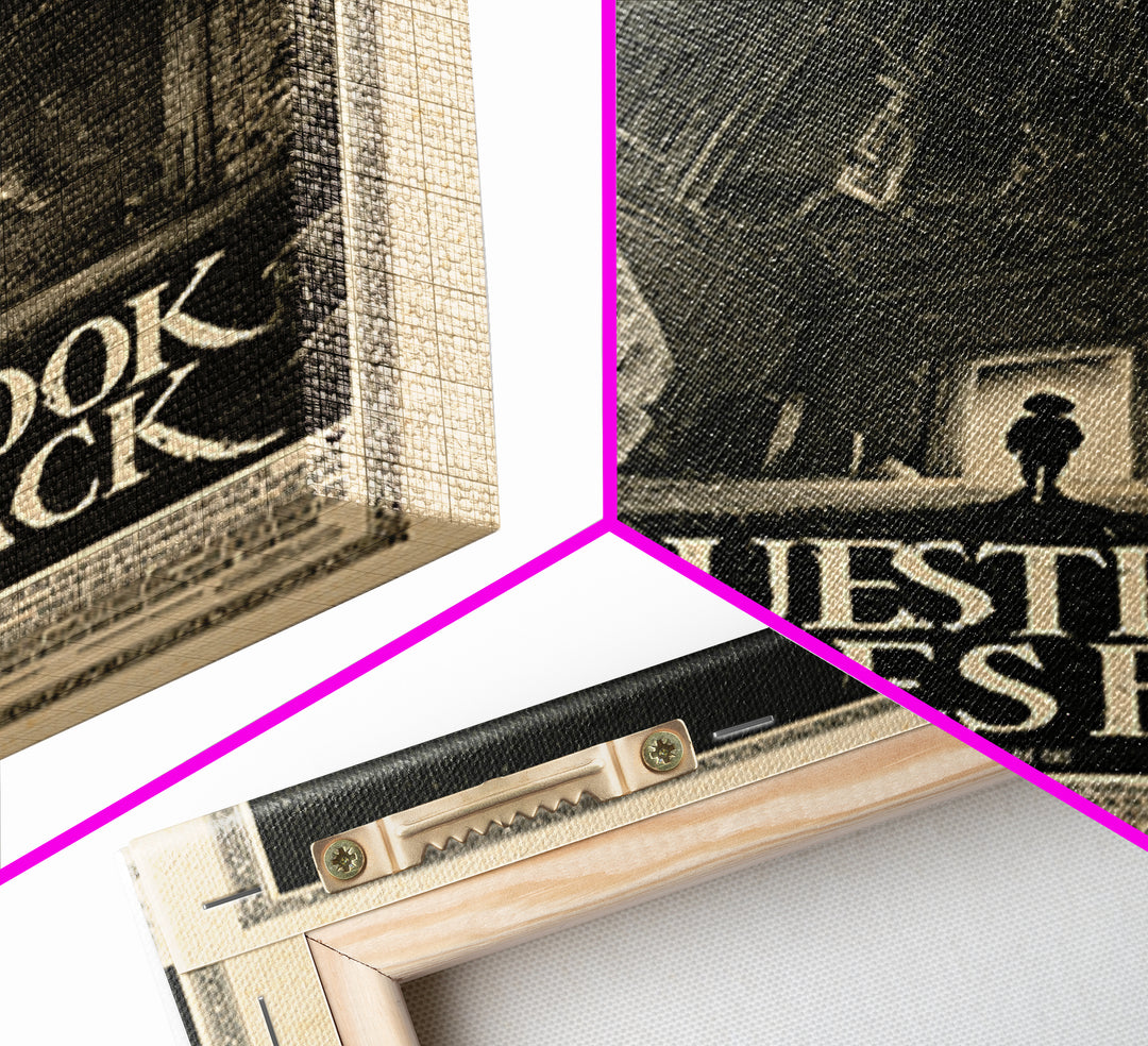 The Guestbook Writes Back, English Language Horror Movie Poster, Gothic Engraving Art, Gothic Cinema Wall Art, Framed Canvas Print