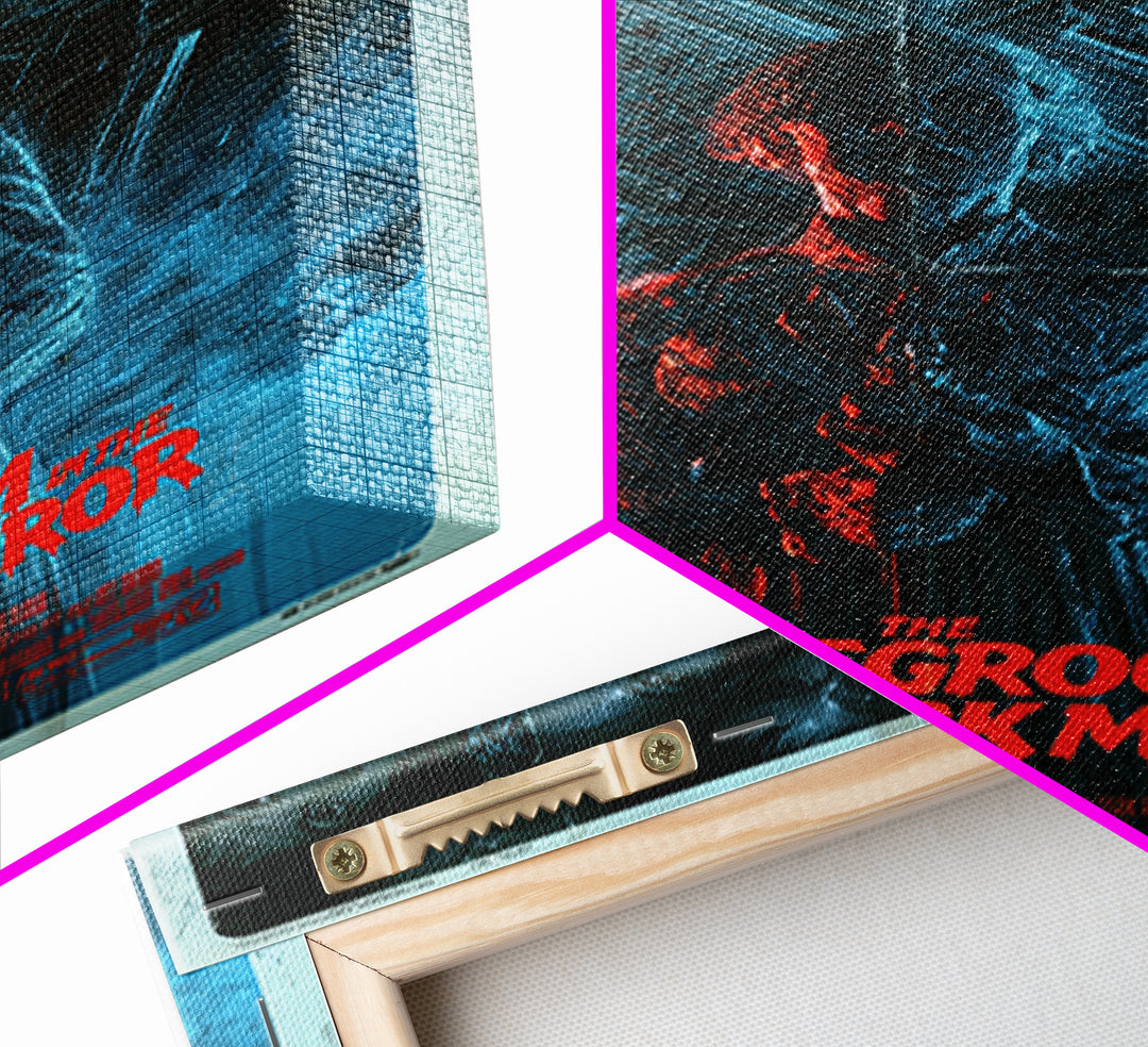 The Bridegroom In The Rain-Slick Mirror, English Language Horror Movie Poster, 1980s Vhs Nightmare Cover Inspired Art, Framed Canvas Print