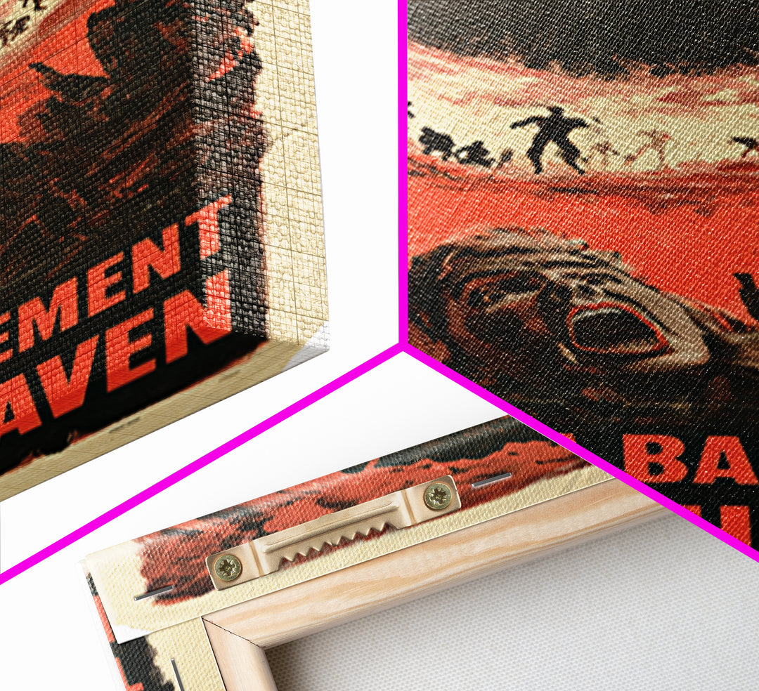 There Is A Basement Beneath Heaven, English Language Horror Movie Poster, 1950s Creature-Feature One-Sheet Inspired Art, Canvas Print