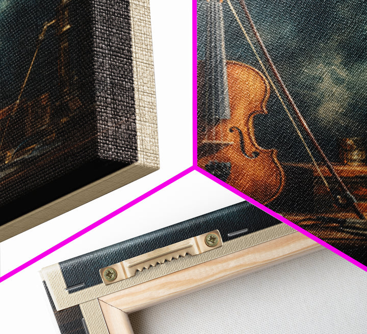 Violin and Bow Framed Canvas Print, Music Studio Art, Art Print, Studio Decor, Rhythm, Digital Wall Art, Printable Art, MSA-1x1-40