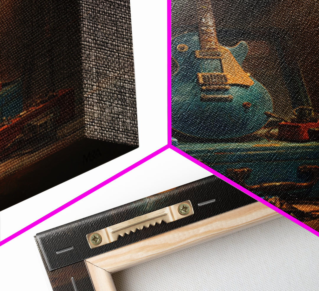 Electric Guitar Pedals and Cables Graphic Art Framed Canvas Print, Music Studio Art, Luxury Decor, Studio Decor, Oil Painting, MSA-1x1-93