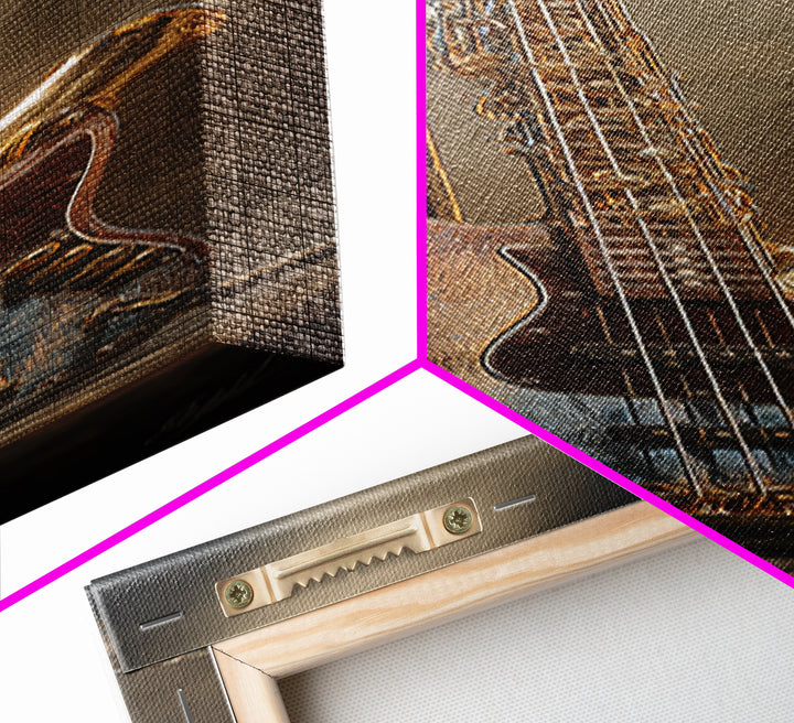 Bass Guitar Closeup Canvas Print, Music Studio Art, Music Lover Gift, Studio Decor, Oil Painting, Rhythm, Textured Painting, MSA-1x3-97