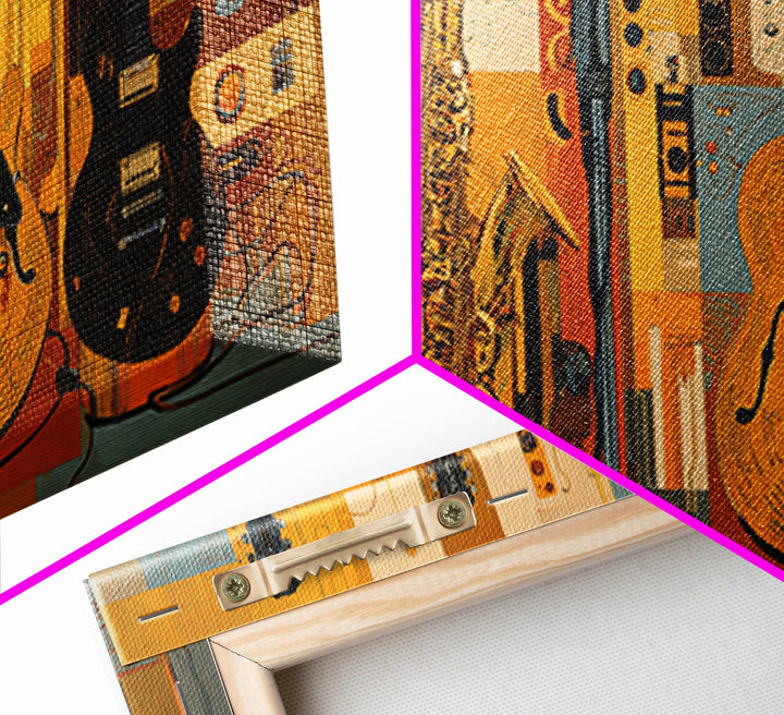 Electric Guitar Pedals and Cables Graphic Art Canvas Print, Music Studio Art, Contemporary Art, Studio Decor, Fine Art, Rhythm, MSA-2x1-17