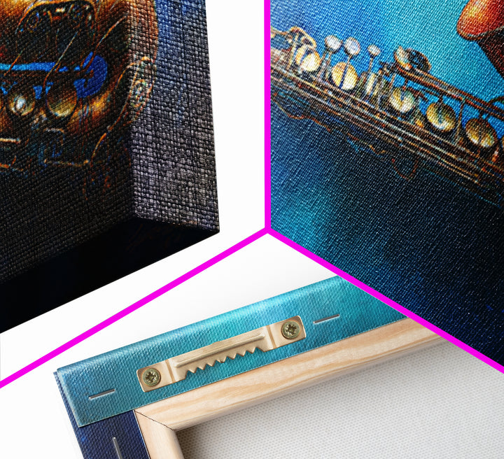 Jazz Saxophone with Smoky Blue Background Canvas Print, Music Studio Art, Boho Decor, Studio Decor, Fine Art, Rhythm, MSA-2x1-22