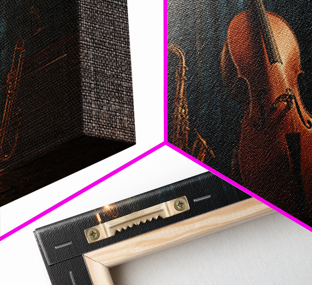 Cello Leaning Against Dark Velvet Backdrop Canvas Print, Music Studio Art, Printable Art, Studio Decor, Oil Painting, Rhythm, MSA-2x1-53
