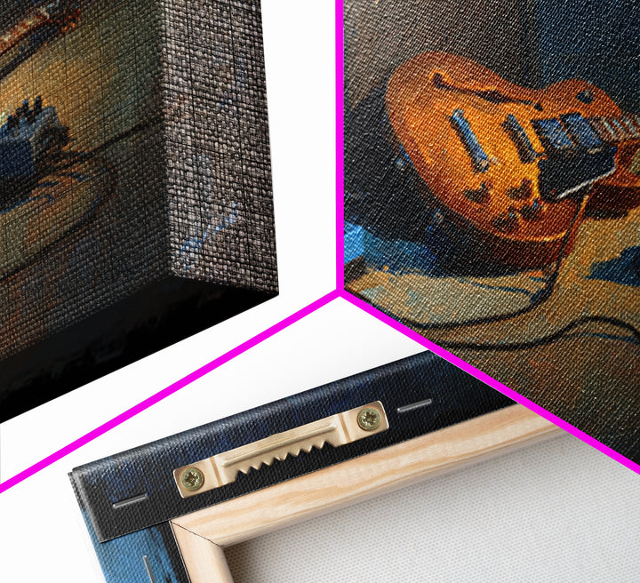 Electric Guitar Pedals and Cables Graphic Art Framed Canvas Print, Music Studio Art, Metal Wall Art, Studio Decor, Abstract Art, MSA-2x1-65