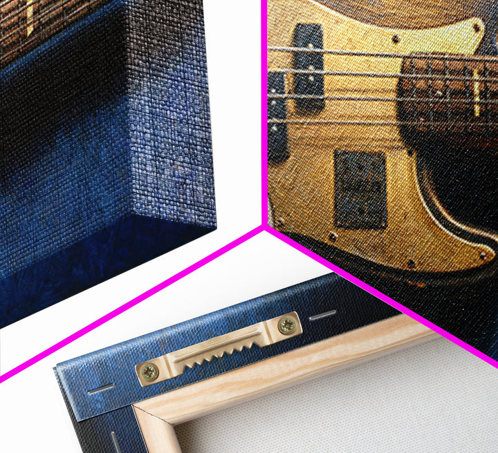 Bass Guitar Closeup Framed Canvas Print, Music Studio Art, Custom Painting, Studio Decor, Watercolor Art, Rhythm, MSA-2x1-81