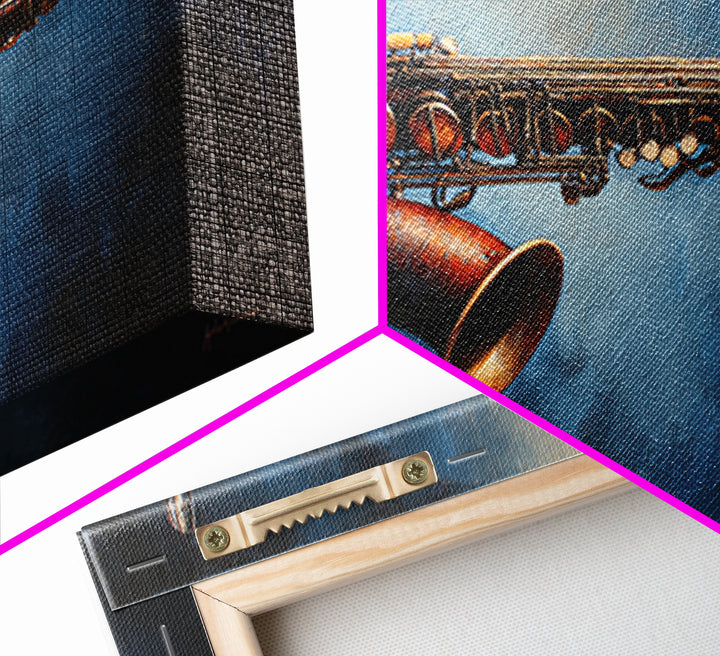 Jazz Saxophone with Smoky Blue Background Canvas Print, Music Studio Art, Music, Studio Decor, Rhythm, Digital Download Art, MSA-2x1-94