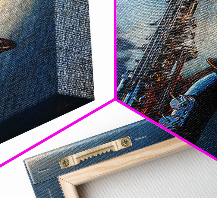 Jazz Saxophone with Smoky Blue Background Framed Canvas Print, Music Studio Art, Contemporary Art, Studio Decor, Rhythm, MSA-2x3-34