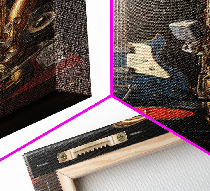 Vinyl Record and Turntable Still Life Framed Canvas Print, Music Studio Art, Music, Studio Decor, Oil Painting, Rhythm, MSA-2x3-59