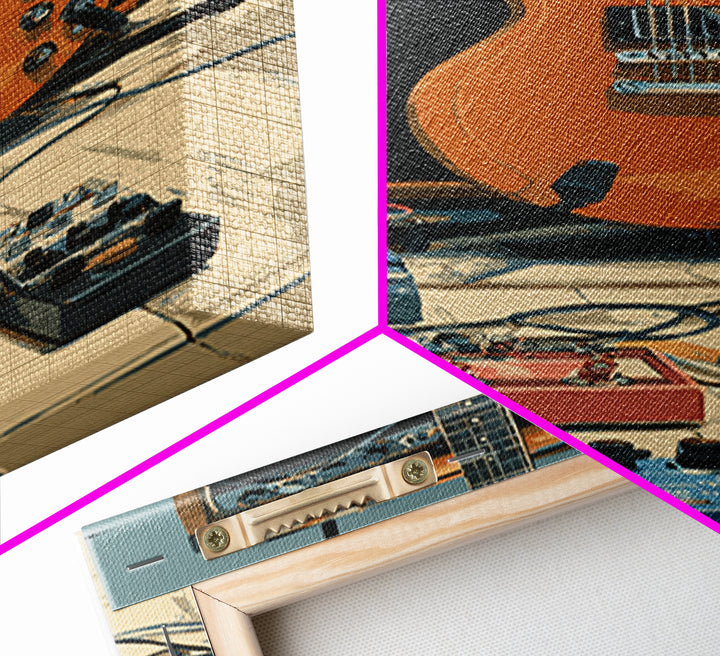 Electric Guitar Pedals and Cables Graphic Art Canvas Print, Music Studio Art, Trendy Wall Art, Studio Decor, Fine Art, Rhythm, MSA-2x3-77