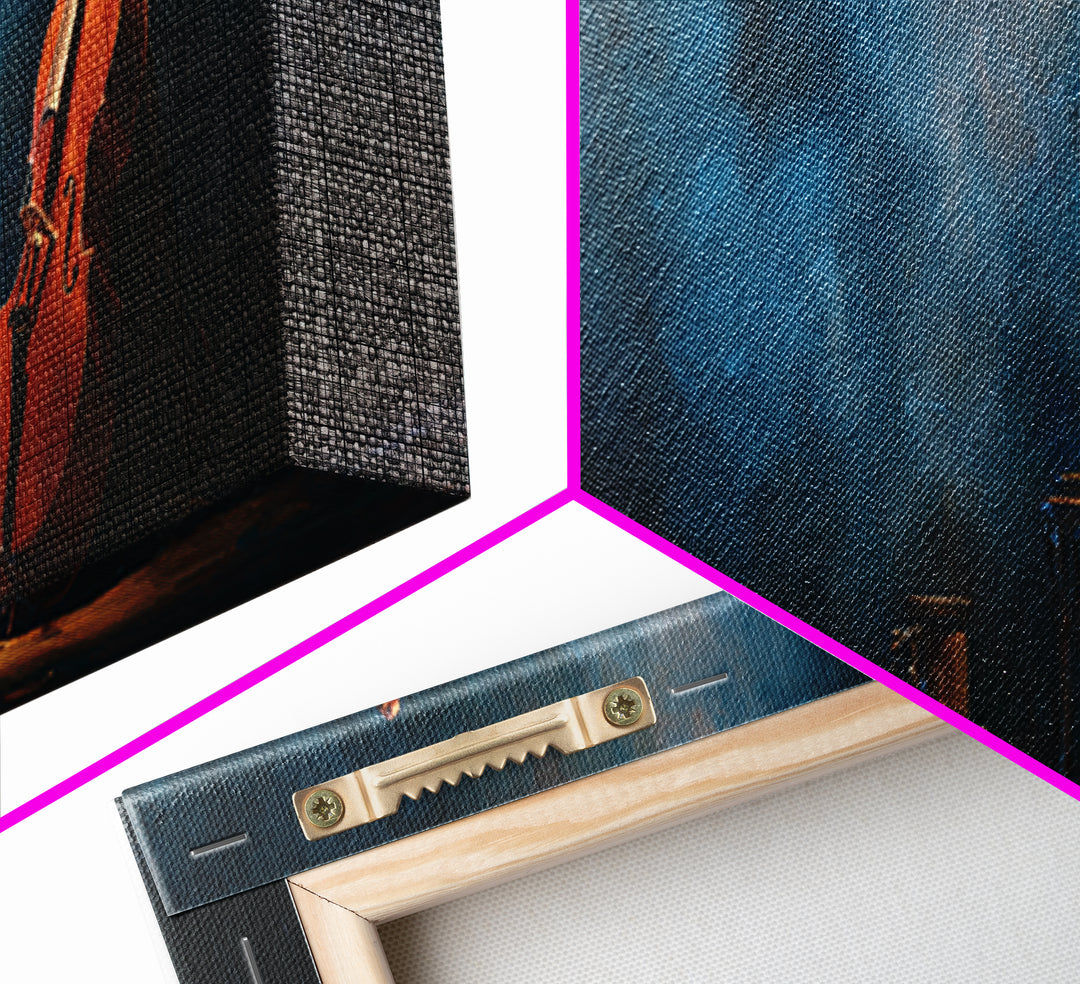 Cello Leaning Against Dark Velvet Backdrop Canvas Print, Music Studio Art, Commission Painting, Studio Decor, Abstract Art, MSA-3x1-25