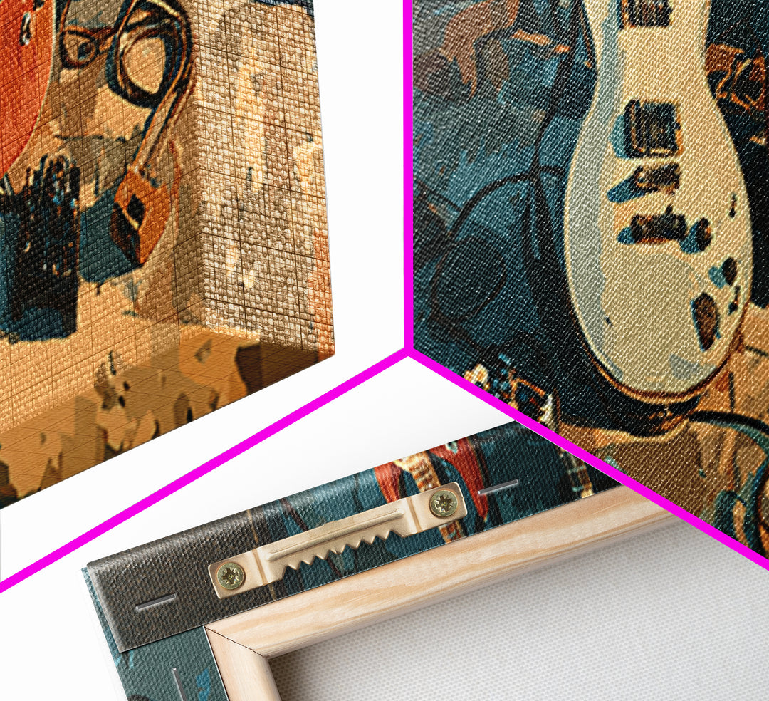 Electric Guitar Pedals and Cables Graphic Art Canvas Print, Music Studio Art, Painting from Photo, Studio Decor, Rhythm, MSA-3x1-37