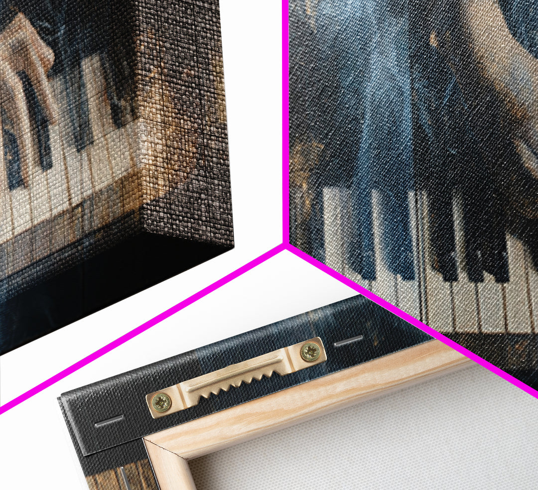 Piano Keys with Hands in Cinematic Shadow Framed Canvas Print, Music Studio Art, Personalized Art, Studio Decor, Rhythm, MSA-3x1-69
