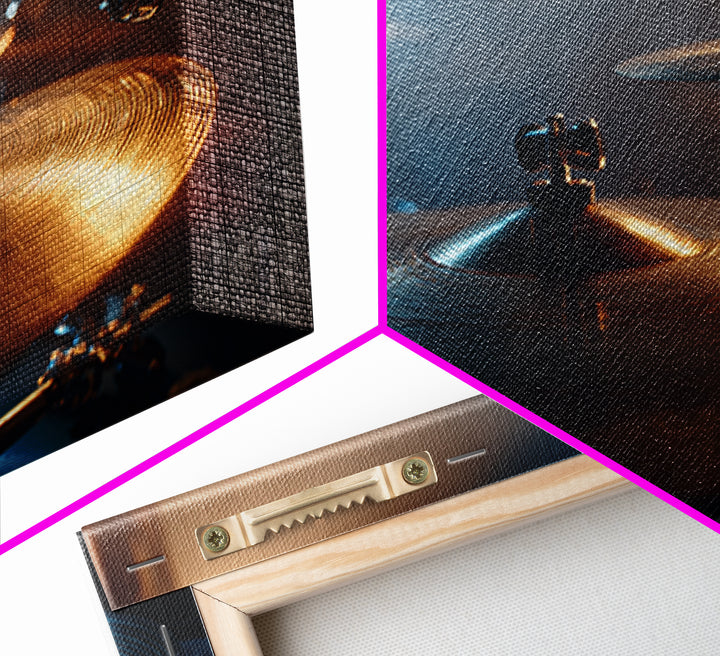 Gold Cymbal Closeup Framed Canvas Print, Music Studio Art, Fine Art Print, Studio Decor, Oil Painting, Rhythm, Wall Decor, MSA-3x2-100