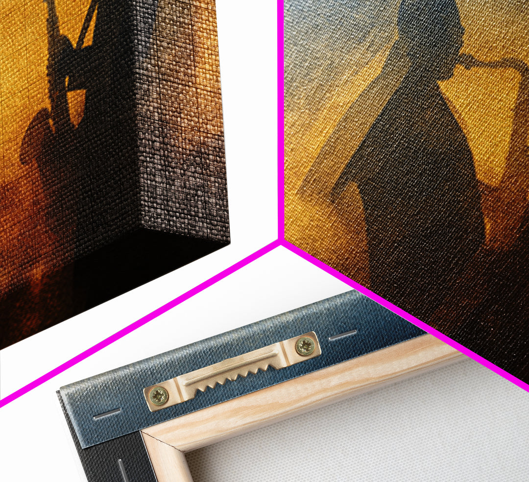 Jazz Quartet Silhouettes Framed Canvas Print, Music Studio Art, Digital Download Art, Studio Decor, Oil Painting, Rhythm, MSA-3x2-50