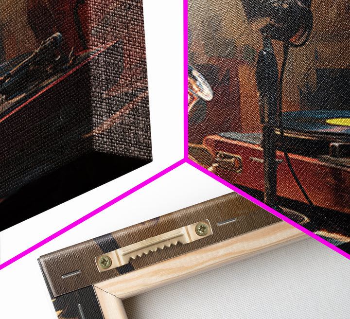 Vinyl Record and Turntable Still Life Framed Canvas Print, Music Studio Art, Music, Studio Decor, Oil Painting, Rhythm, MSA-3x2-55